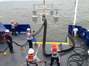 Oil skimmer deployment during a training session