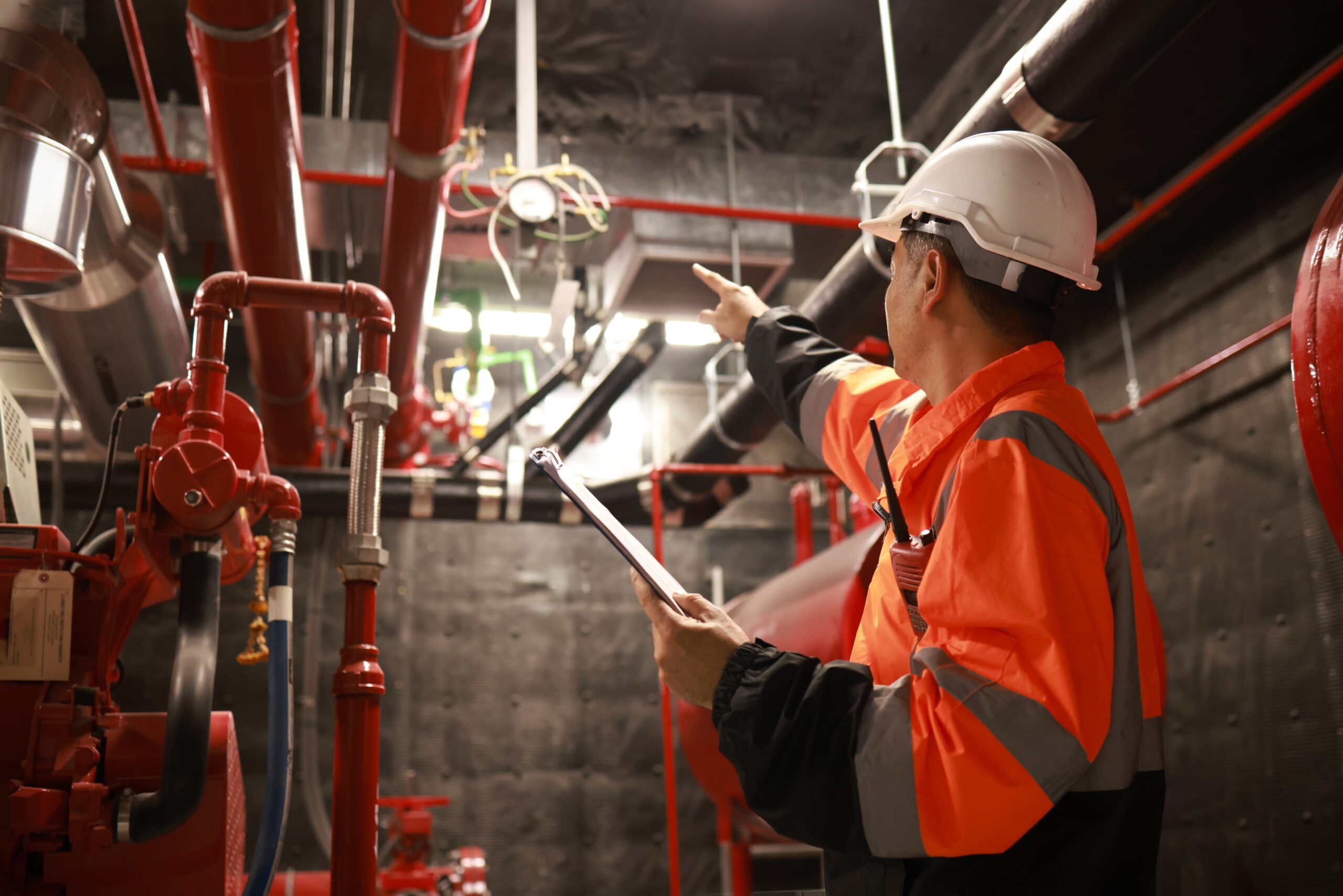 Seafarer checking the fire systems 