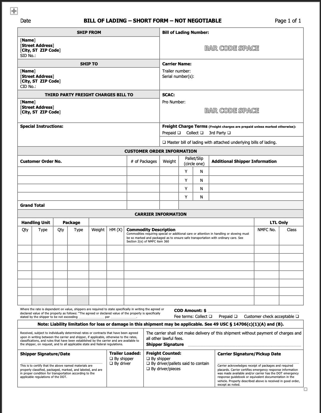 Bill of lading example. Source: Investopedia.com