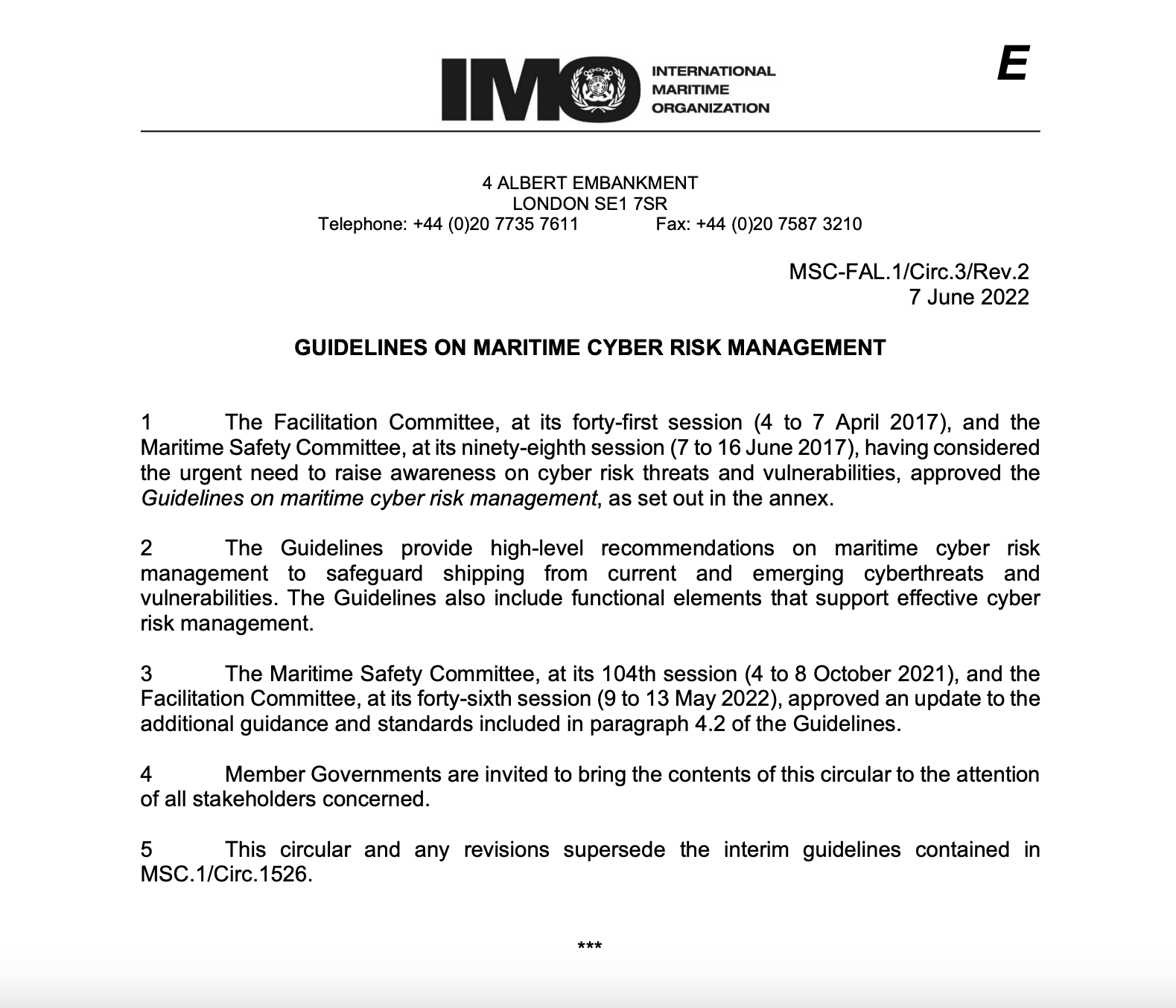 IMO guidelines on maritime cybersecurity