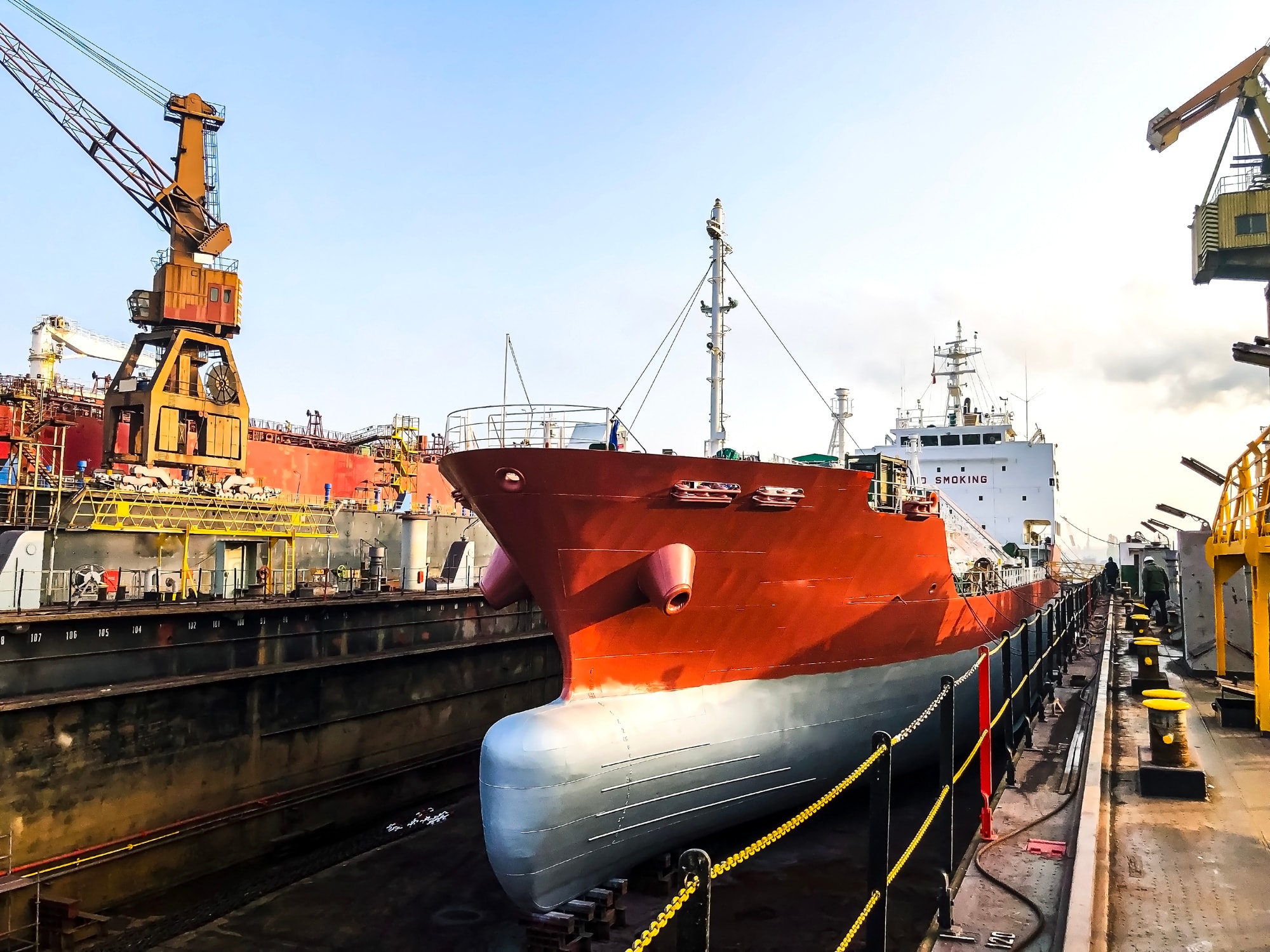 photo gas tanker in to dry dock at sunny day